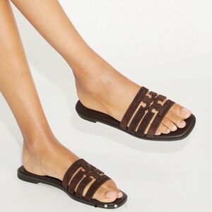 Tory Burch INES Slide Brown Suede Sandals 10.5M